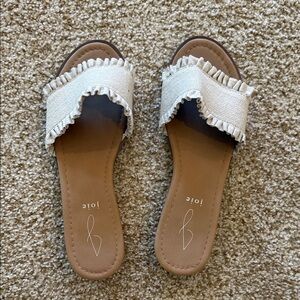 J/SLIDES Women's Tan and Cream Fringed Sandals